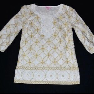 Lilly Pulitzer Gold Embroidered Top XS EUC